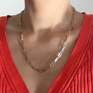 14k solid gold paperclip chain link necklace 20”